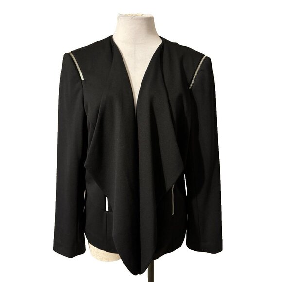 Chicos Suit Jacket Blazer 3 Stretch Ponte Black Zippers Washable - Picture 2 of 13